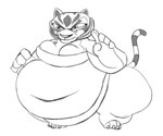 4_claws 4_toes 5_fingers anthro barefoot belly big_belly big_breasts breasts claws clothed clothing countershade_arms countershade_face countershade_fur countershade_hands countershade_neck countershading deep_navel facial_markings feet female female_anthro fingers fur fur_markings head_markings huge_belly markings navel obese obese_anthro obese_female overweight overweight_anthro overweight_female partially_clothed partially_clothed_anthro partially_clothed_female pupils simple_background solo sumo toe_claws toes white_background maddeku dreamworks kung_fu_panda master_tigress felid mammal pantherine tiger 2019 6:5 black_and_white digital_drawing_(artwork) digital_media_(artwork) hi_res monochrome sketch