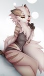 anthro bedroom_eyes breasts clothing female fluffy lingerie looking_at_viewer narrowed_eyes navel nipples panties seductive solo translucent translucent_clothing translucent_panties translucent_topwear translucent_underwear underwear bluush canid canine canis mammal wolf hi_res