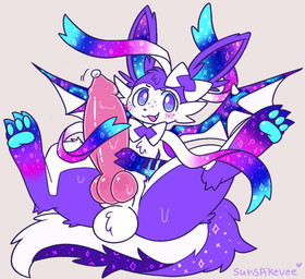 animal_genitalia animal_penis balls big_penis blush bodily_fluids canine_genitalia canine_penis erection feral genital_fluids genitals huge_penis knot long_tail looking_at_viewer male open_mouth pawpads penile penis presenting simple_background smile solo sweat tail sunspikevee nintendo pokemon fan_character nebula_(royalribbonslabs) eeveelution generation_4_pokemon generation_6_pokemon hybrid_pokemon mammal pokemon_(species) sylveon digital_media_(artwork) hi_res