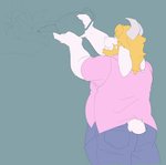 anthro barazoku beard blonde_hair bottomwear bucket clothed clothing container facial_hair fully_clothed fur hair horn long_ears male mature_anthro mature_male pants plant shirt simple_background slightly_chubby smile solo standing topwear watering_can white_body white_fur redeyedgazer undertale undertale_(series) asgore_dreemurr boss_monster_(undertale) bovid caprine mammal hi_res