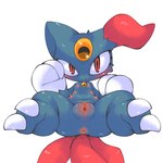 1:1 absurd_res anus blush claw_toes claws clitoris eyelashes female feral generation_2_pokemon genitals hi_res lying mukomizu multi_nipple nintendo nipples on_back pokemon pokemon_(species) pussy simple_background sneasel solo