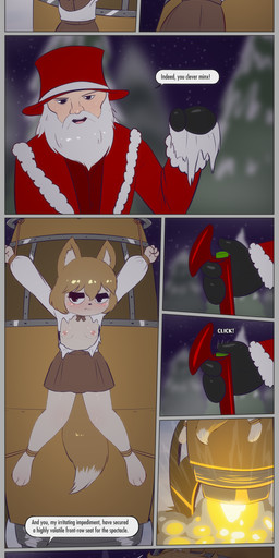 3_toes 4_fingers abuse anthro bare_legs barefoot beard bite biting_lip blush bottomless bottomless_female bottomwear bound breasts brown_eyes cane clothed clothing cold damsel_in_distress defeated_heroine dialogue dipstick_tail dominant dominant_human dominant_male duo embarrassed evil_santa explosion eyeshadow facial_hair feet female fingers fire fist fluffy fluffy_tail fog footwear forest freckles fuzzy_pussy genitals helpless holidays human_dominating_anthro human_on_anthro humiliation imminent_death inner_ear_fluff innie_vulva interspecies investigator larger_male launching makeup male markings night nipples no_underwear old_english onomatopoeia pear-shaped_figure peril plant pointy_ears prick_ears pushbutton red_clothing rocket ryona scared sexual_assault shaking shivering shoes silhouette size_difference skimpy skirt small_breasts smaller_female smug snow sound_effects submissive submissive_female surprised tail tail_markings text toes torn_clothing tree tuft upskirt upskirt_view vulva wide_hips e254e christmas elizabeth_(e254e) santa_claus canid canine fox human mammal absurd_res comic english_text hi_res