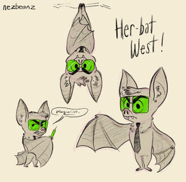accessory anthro anthrofied cute_fangs eyewear fangs folded_wings glasses hanging_upside_down horror_(theme) male mostly_nude movie_reference necktie necktie_only solo spread_wings syringe teeth upside_down wings nezbeanz h._p._lovecraft re-animator herbert_west bat mammal hi_res