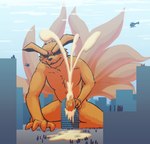 anthro bodily_fluids building building_destruction building_penetrated building_sex cum cumshot destruction ejaculation erection genital_fluids genitals humanoid_genitalia humanoid_penis macro male penis solo tail asdf16 naruto naruto_shippuden kurama canid canine fox mammal tailed_beast hi_res