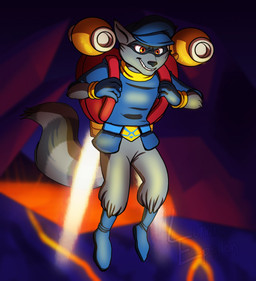anthro boots clothing flying footwear gloves handwear hat headgear headwear jet_pack male shoes solo lunakaiser sly_cooper_(series) sony_corporation sony_interactive_entertainment sucker_punch_productions sly_cooper mammal procyonid raccoon hi_res
