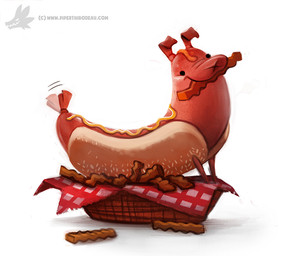 ambiguous_gender basket beady_eyes black_eyes container feral food fries hot_dog humor mustard pun simple_background solo tail tail_motion tailwag visual_pun white_background piper_thibodeau canid canine canis domestic_dog food_creature mammal digital_media_(artwork) digital_painting_(artwork) painting_(artwork)