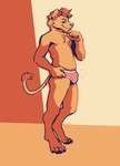 anthro biped briefs bulge clothing colored_seam_underwear male pink_briefs pink_clothing pink_underwear solo standing underwear white_seam_underwear furvidd joel_(mynameisjoel) felid lion mammal pantherine hi_res