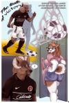2:3 anthro ball black_clothing black_shirt black_topwear bottomwear breasts butt_pose canid canine canis clothed clothing club_tijuana comic digital_media_(artwork) domestic_dog english_text eyewear female fully_clothed glasses hair hi_res horn hotpants husky kanou locker_room male male/female mammal motion_lines nike nordic_sled_dog pink_clothing pink_shirt pink_topwear pose red_hair reward shaded shirt shorts slightly_chubby soccer soccer_ball soccer_jersey soccer_uniform spitz sport sportswear text text_on_bottomwear text_on_clothing text_on_shirt text_on_shorts text_on_topwear the_taste_of_victory topwear uniform white_bottomwear white_clothing white_shorts wolf