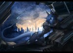 anthro black_bars blue_eyes blue_hair breasts clothed clothing detailed_background duo female hair looking_at_viewer male sky star starry_sky juliathedragoncat alien digital_media_(artwork)