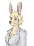 anthro big_breasts black_nose blonde_hair breasts cleavage clothed clothing female fur hair shirt simple_background solo topwear white_background yellow_body yellow_fur ritts frank_westerveldt kangaroo macropod mammal marsupial 2008 sketch