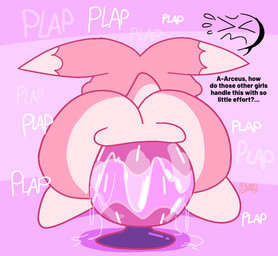 anthro big_butt bodily_fluids butt clothing dialogue dildo easter_egg egg female gem genital_fluids genitals hair holidays nude nude_anthro nude_female pink_body pink_hair plap purple_background rear_view sex_toy simple_background solo tail text topwear vaginal_fluids vulva filthycottonart unfortu-nate easter nintendo pokemon amanda_(unfortu-nate) generation_1_pokemon pokemon_(species) wigglytuff 2026 digital_media_(artwork) english_text hi_res