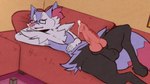 after_orgasm animal_genitalia bodily_fluids cum furniture genital_fluids genitals male penis resting sleeping sofa solo mendobear nintendo pokemon fan_character xue_(knotaproblem) braixen generation_6_pokemon pokemon_(species) shiny_pokemon 16:9 hi_res widescreen