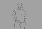 anthro areola bedroom_eyes big_breasts bouncing_breasts breast_drop breasts clothing eyebrows female fingers half-closed_eyes holding_breast huge_breasts lips narrowed_eyes nipples one_eye_closed panties presenting presenting_breasts seductive shirt smile topwear underwear undressing wink kostos_art diva_(kostos_art) alien 2022 animated black_and_grey hi_res monochrome short_playtime