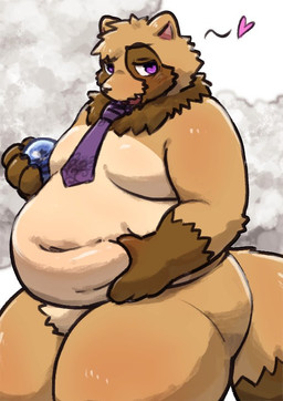 anthro belly big_belly heart_symbol kemono male moobs necktie overweight overweight_male purple_eyes solo maron2475 canid canine mammal raccoon_dog tanuki 2026