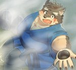 anthro asian_clothing blush clothing east_asian_clothing first_person_view footbath hot_spring japanese_clothing kimono male overweight overweight_male pawpads reaching_towards_viewer sash water amidasuke lifewonders tokyo_afterschool_summoners moritaka_(tas) canid canine canis domestic_dog mammal hi_res