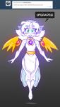4:7 blush breasts chalo clothed clothing digit_(chalo) eyebrows eyelashes female gradient_background green_eyes hair humanoid las_lindas machine nanozell_spirit not_furry open_mouth simple_background smile solo spirit text thick_thighs tongue tumblr user_avatar white_body white_hair wide_hips wings