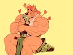 anthro big_muscles clothing cupid's_arrow duo ear_piercing ear_ring hug huge_muscles hyper hyper_muscles kissing male male/male muscular muscular_arms muscular_male muscular_thighs piercing ring_piercing shirt tank_top topwear undressing mezcal_(artist) canid canine hyena mammal hi_res