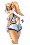 anthro basketball_uniform blonde_hair bottomwear brown_body brown_fur buckteeth clothing female fur gloves hair handwear shirt shorts solo sportswear tank_top teeth topwear uniform darkfang100 looney_tunes space_jam warner_brothers lola_bunny lagomorph mammal 2024 absurd_res digital_media_(artwork) hi_res