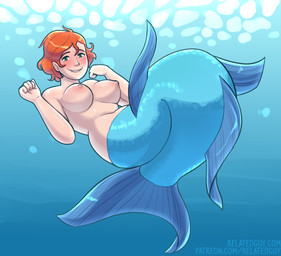 alternate_species blush breasts cartoon_freckles clothed clothing female freckled_breasts freckled_face freckled_shoulders freckles hair mermaidification nipples nude outside red_hair slightly_chubby slightly_chubby_female solo split_form topless underwater water waterscape relatedguy carmen_sandiego_(franchise) ivy_(carmen_sandiego) aquatic humanoid merfolk 2021 hi_res
