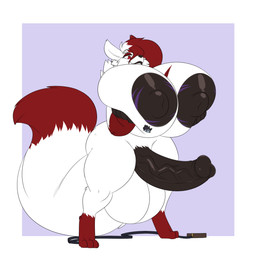 after_vore anthro balls big_balls big_breasts breast_expansion breast_transformation breasts digitigrade erection expansion fur genitals gynomorph huge_breasts intersex nipples nude penis red_body red_fur simple_background smile solo standing tail vore white_body white_fur robertge nintendo pokemon generation_3_pokemon pokemon_(species) zangoose 2026 digital_media_(artwork)