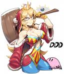 alternate_species big_breasts breasts cleavage clothed clothing crossgender crown duo female hammer headgear human_focus humanized not_furry smile solo_focus standing super_crown tools weapon sidotama kirby_(series) mario_bros nintendo king_dedede kirby human mammal