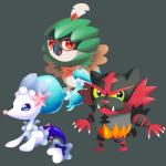 ambiguous_gender chibi grey_background group simple_background starfish_(accessory) starter_trio trio mundell nintendo pokemon asterozoan avian decidueye echinoderm felid generation_7_pokemon incineroar mammal marine pinniped pokemon_(species) primarina starfish 1:1