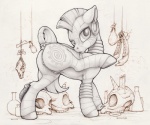 2013 anus arthropod bone butt candle centipede cutie_mark ecmajor equid equine female feral friendship_is_magic genitals hasbro horn looking_at_viewer mammal monochrome my_little_pony myriapod potion presenting pussy sack skull solo stripes tail tail_pull teats traditional_media_(artwork) zebra zecora_(mlp)