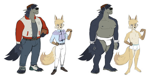 anthro ball baseball_cap bulge bulge_size_difference clothed clothing duo eyewear football_player glasses gridiron_ball hair hair_over_eye hat headgear headwear jacket jock jockstrap jockstrap_only letterman_jacket male muscular muscular_male size_difference topless topwear underwear underwear_only animalboyfriend cumpostbin blaine_(animalboyfriend) cliff_(animalboyfriend) canid canine canis domestic_dog fennec_fox fox mammal true_fox 2025 absurd_res concept_art hi_res model_sheet