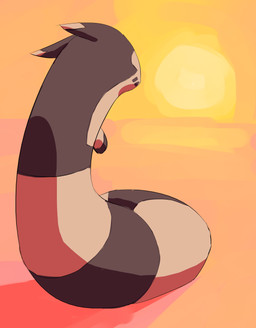 ambiguous_gender brown_body brown_fur feral fur shadow solo standing sun pienji nintendo pokemon furret generation_2_pokemon mammal mustelid pokemon_(species)