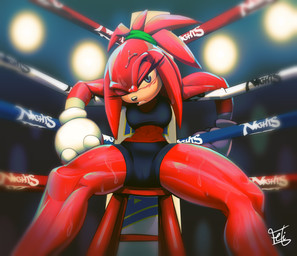 abs accessory anthro athletic blue_eyes blurred_background bodily_fluids bottomwear boxing boxing_gloves bra breasts camel_toe clothing cross-popping_vein crossgender death_stare eyelashes female fighting_ring furniture hair hair_accessory hair_tie handwear light looking_at_viewer midriff mtf_crossgender muscular muscular_anthro muscular_female one_eye_closed open_mouth ponytail purple_eyes quills_(anatomy) reclining ring shorts sitting solo spandex spandex_shorts sport sports_bra spread_legs spreading stool sweat thick_thighs tight_bottomwear tight_clothing tight_shorts underwear vein feliscede nights_into_dreams sega sonic_the_hedgehog_(series) knuckles_the_echidna echidna mammal monotreme absurd_res digital_media_(artwork) hi_res lighting shaded signature