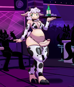 2_horns absolute_territory alcohol_bottle animal_print animal_print_bikini animal_print_thigh_highs anthro anthro_focus armwear beverage_bottle big_butt big_penis bikini black_armwear black_bikini black_bra black_clothing black_collar black_horn black_legwear black_panties black_swimwear black_thigh_highs black_underwear blush bottle bra butt clothing collar container cow_print cow_print_armwear cow_print_bikini cow_print_bra cow_print_panties cow_print_thigh_highs crowd cup digitigrade drinking_glass erection exhibitionism femboy fur genitals glans glass glass_container glass_cup green_eyes group hair horn humanoid_genitalia humanoid_penis legwear looking_away looking_up male male_focus nightclub panties pattern_bikini pattern_clothing pattern_legwear pattern_swimwear pattern_thigh_highs penis pink_inner_ear public public_exposure pupils purple_glans serving_tray shot_glass smile solo_focus swimwear tan_body tan_fur tan_penis text text_on_collar thick_thighs thigh_highs two-piece_swimsuit underwear waiter white_armwear white_bikini white_body white_bra white_clothing white_fur white_hair white_legwear white_panties white_swimwear white_thigh_highs white_underwear wide_hips wool_(fur) felino elliot_lambington bovid caprine mammal sheep 2025 absurd_res english_text hi_res