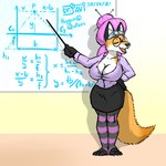 anthro beehive_(hairstyle) big_breasts black_nose bottomwear breasts claws cleavage clothed clothing eyes_closed eyewear female fur furgonomics goggles hair math open_mouth orange_body orange_fur purple_hair skirt solo tail tail_through_skirt toe_claws drjavi canid canine fox mammal 1:1 2021 hi_res