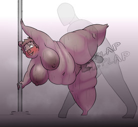 ambiguous_penetration anthro anthro_penetrated belly big_breasts blush bodily_fluids breasts female female_penetrated hair holding_pole human_on_anthro human_penetrating human_penetrating_anthro interspecies looking_pleasured male male/female male_penetrating male_penetrating_female musk nipples obese obese_anthro obese_female overweight overweight_anthro overweight_female penetration pole sex short_hair sweat text thick_thighs oxkingky sherry_p_chops domestic_pig human mammal suid suine sus_(pig) 2025 english_text
