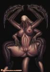 2016 4_arms alien big_breasts big_butt black_background bodily_fluids breasts butt da_polar_inc dripping evolve_(copyright) female genital_fluids genitals hi_res huge_butt looking_at_viewer multi_arm multi_limb navel nightmare_fuel nipples non-mammal_breasts nude open_mouth patreon patreon_logo pussy saliva simple_background solo text thick_thighs url vaginal_fluids website_logo wraith_(evolve)