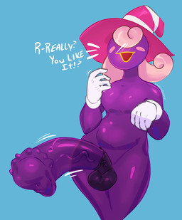 animal_genitalia animal_penis big_penis breasts clothing dialogue equine_genitalia equine_penis erection featureless_breasts featureless_chest genitals gloves gynomorph hair handwear hat hat_only headgear headgear_only headwear headwear_only huge_penis hyper hyper_genitalia hyper_penis intersex mostly_nude nude penis pink_hair purple_body small_breasts solo text translucent translucent_penis white_clothing white_gloves white_handwear witch_hat xxbrewbeastxx mario_bros nintendo paper_mario vivian_(mario) ghost humanoid shadow_siren spirit english_text hi_res trans_(lore) trans_woman_(lore)