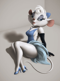 anthro armwear biped blue_eyes clothing elbow_gloves eyelashes eyeshadow female footwear gloves handwear high_heels lipstick looking_at_viewer makeup shoes showgirl solo miss_kitty_mouse_(artist) disney the_great_mouse_detective miss_kitty_mouse house_mouse mammal mouse murid murine rodent 3:4 source_request unavailable_at_source