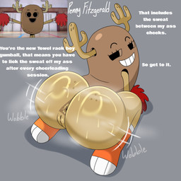 anal_request anthro antlers anus big_butt bodily_fluids butt clothing dialogue female footwear genitals half-closed_eyes horn loli looking_at_viewer looking_back multicolored_body narrowed_eyes oral_request pom_poms profanity requesting rimming_request sex_request smelly smelly_butt smile socks solo sweat sweaty_butt text two_tone_body vulva young young_anthro young_female japansadface cartoon_network the_amazing_world_of_gumball penny_fitzgerald mammal 1:1 2025 digital_media_(artwork) english_text hi_res