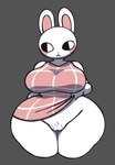 anthro black_eyes breasts clothed clothing dress female genitals grey_background huge_hips pubes pussy raised_clothing raised_dress shaved_pussy simple_background solo thick_thighs white_body wide_hips nsfwoaf rental_(game) umi_(rental) lagomorph leporid mammal rabbit hi_res