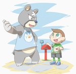 anthro blue_nose bottomwear clothing duo humanoid_hands male shirt shorts slightly_chubby topwear tekimi animal_crossing nintendo curt_(animal_crossing) villager_(animal_crossing) bear human mammal 2011