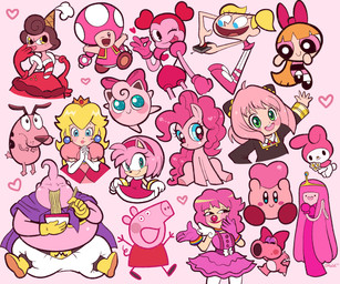accessory alternative_fashion anthro armwear blonde_hair blue_eyes bottomwear bow_ribbon brown_hair cape clothed clothing clown color_coded_crossover conjoined_eyes crown dress ear_piercing eating elbow_gloves eyes_closed female food gesture gloves green_eyes group hair hair_accessory hair_bow hair_ribbon handwear headgear heart_symbol hime_lolita j-fashion large_group lolita_(fashion) long_hair looking_at_viewer male male/female multicolored_body one_eye_closed open_mouth open_smile pants piercing pink_body pink_eyes pink_hair ribbons simple_background smile tiara tongue tongue_out two_tone_body waving waving_at_viewer wink yellow_eyes young nemuri_mt ace_attorney adventure_time capcom cartoon_network courage_the_cowardly_dog cuphead_(game) dexter's_laboratory dragon_ball friendship_is_magic hasbro hello_kitty_(series) kirby_(series) mario_bros my_little_pony nintendo onegai_my_melody peppa_pig pokemon powerpuff_girls sanrio sega sonic_the_hedgehog_(series) sonic_x spy_x_family studio_mdhr toei_animation amy_rose anya_forger baroness_von_bon_bon birdo_(character) blossom_(powerpuff_girls) bubblegum_princess courage_the_cowardly_dog_(character) dee_dee geiru_toneido kirby majin_buu my_melody peppa_pig_(character) pinkie_pie_(mlp) princess_bubblegum princess_peach spinel_(steven_universe) toadette alien beagle birdo candy_people_(at) canid canine canis domestic_dog food_creature generation_1_pokemon human hunting_dog jigglypuff mammal pink_birdo pokemon_(species) scent_hound suid suine toad_(mario) absurd_res crossover hi_res