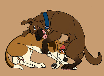 animal_genitalia animal_penis balls blush bodily_fluids breath canine_genitalia canine_penis collar duo erection face_hugging face_mounting feral feral_on_feral genital_fluids genitals hazing humping male male/male panting penis precum questionable_consent sex sheath simple_background toony yamatopawa yasuno pup_captain ranger_(yasuno) bird_dog canid canine canis domestic_dog hound_dog hunting_dog labrador mammal retriever