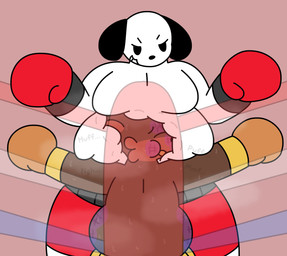 against_ropes against_surface anthro belly belly_squish boxing boxing_gloves clothing duo fighting_ring handwear male sport squish eagleknight23 thefreshsig peanuts_(comic) snoopy beagle canid canine canis domestic_dog hunting_dog mammal rodent scent_hound sciurid tree_squirrel absurd_res hi_res