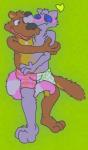 2_heads 3_toes 4_fingers anthro boxers_(clothing) bulge clothing conjoined cuddling feet fingers green_background heart_symbol hug male merging multi_head pattern_clothing pattern_underwear simple_background solo toes underwear vinvertigo larathelabrat ness_(larathelabrat) mammal mink mustelid musteline procyonid raccoon true_musteline