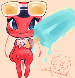bald big_eyes bottomless bottomless_female bottomless_humanoid closed_smile clothed clothing eyelashes eyewear eyewear_on_head featureless_feet featureless_hands feet female female_humanoid food genitals grey_body grey_eyes holding_food holding_object holding_popsicle iris looking_at_viewer mouth_closed multicolored_body noseless plump_labia popsicle pupils red_body shirt smile smiling_at_viewer solo sunglasses sunglasses_on_head tied_shirt topwear two_tone_body vulva wearing_sunglasses white_clothing white_sclera white_shirt white_topwear ligma_(artist) miraculous_ladybug tikki_(miraculous_ladybug) arthropod beetle cucujoid humanoid insect ladybug ladybug_humanoid 2026 archived_source digital_drawing_(artwork) digital_media_(artwork) full-length_portrait portrait shaded