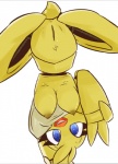 anthro anus bent_over bib breasts female genitals gesture hand_gesture handstand looking_at_viewer looking_through looking_through_legs machine nipples non-mammal_breasts non-mammal_nipples on_one_hand pussy solo v_sign jailbait_knight five_nights_at_freddy's scottgames chica_(fnaf) animatronic avian bird chicken galliform gallus_(genus) phasianid robot