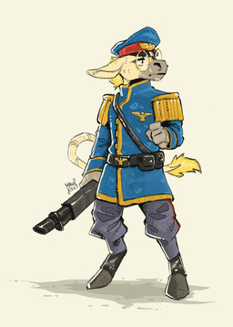 anthro belt belt_buckle belt_pouch buckle clothing ears_down eyewear glasses gun hat headgear headwear male military military_uniform pivoted_ears ranged_weapon round_glasses soldier solo tail uniform warrior weapon wearing_glasses wearing_hat mawkvlt asinus donkey equid equine mammal hi_res