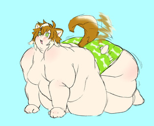 all_fours back_fat back_rolls belly belly_rolls big_belly big_butt big_moobs blush butt chubby_cheeks clothing double_chin fat_arms fat_rolls huge_belly huge_butt huge_moobs huge_thighs ill-fitting_clothing leg_rolls male moobs morbidly_obese morbidly_obese_male obese obese_male overweight overweight_male solo tail tail_motion tailwag thick_thighs torn_clothing torn_underwear underwear milkmeats ruhe_(milkmeats) animal_humanoid canid canid_humanoid canine canine_humanoid dog_humanoid humanoid mammal mammal_humanoid hi_res