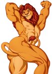 abs anthro anthrofied anus biceps butt claws convenient_censorship fur grin hair hand_behind_head male mane mane_hair mature_anthro mature_male muscular muscular_anthro muscular_male nipples nude one_eye_closed pecs pose quads raised_arm simple_background smile solo standing stretching tail tail_censorship triceps white_background schizoid disney the_lion_king mufasa felid lion mammal pantherine 2020 pinup