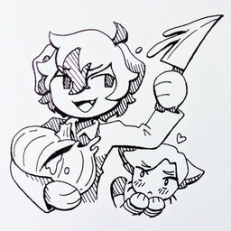 anthro clothing collared_shirt duo food fruit knife longsleeve male plant pumpkin shirt topwear 90percentdenny 90_percent_studios drawtober purrfect_apawcalypse patches_ito whiskers_wichien canid canine canis domestic_cat domestic_dog felid feline felis mammal 1:1 2022 hi_res