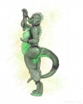 anthro barely_visible_genitalia barely_visible_pussy breasts collar female genitals harness inviting leash nipples non-mammal_breasts nude pussy raised_tail slightly_chubby solo tail walkies banrai iguana iguanid lizard reptile scalie 2014 marker_(artwork) traditional_media_(artwork)